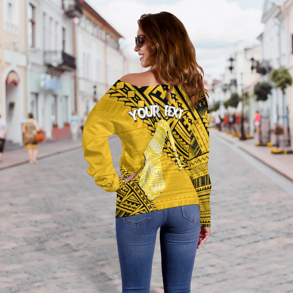 Cook Islands Tribal Personalised Off Shoulder Sweater Island Map - Aitutaki Island LT7 - Polynesian Pride