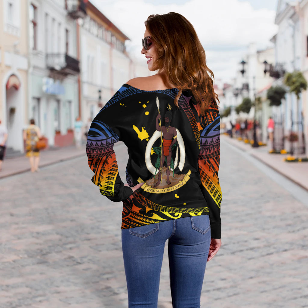 Vanuatu Proud To Be A Ni-Van - Polynesian Pattern Off Shoulder Sweater - Tafea Province LT7 - Polynesian Pride