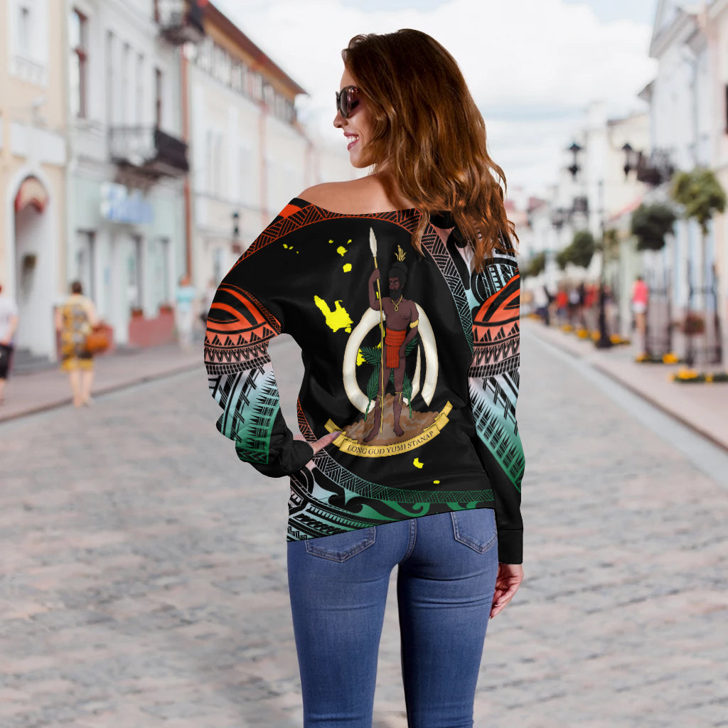 Vanuatu Proud To Be A Ni-Van - Polynesian Pattern Off Shoulder Sweater - Penama Province LT7 - Polynesian Pride
