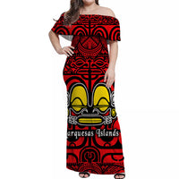 Marquesas Islands Off Shoulder Long Dress Simple Style - Red LT8 - Polynesian Pride