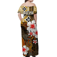 Hawaii Turtle Off Shoulder Long Dress Gold Style LT6 - Polynesian Pride