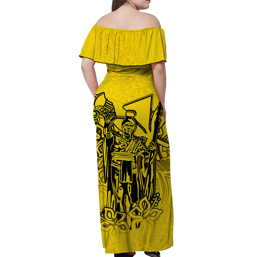 Hawaii King Off Shoulder Long Dress Polynesian Yellow Style LT6 - Polynesian Pride