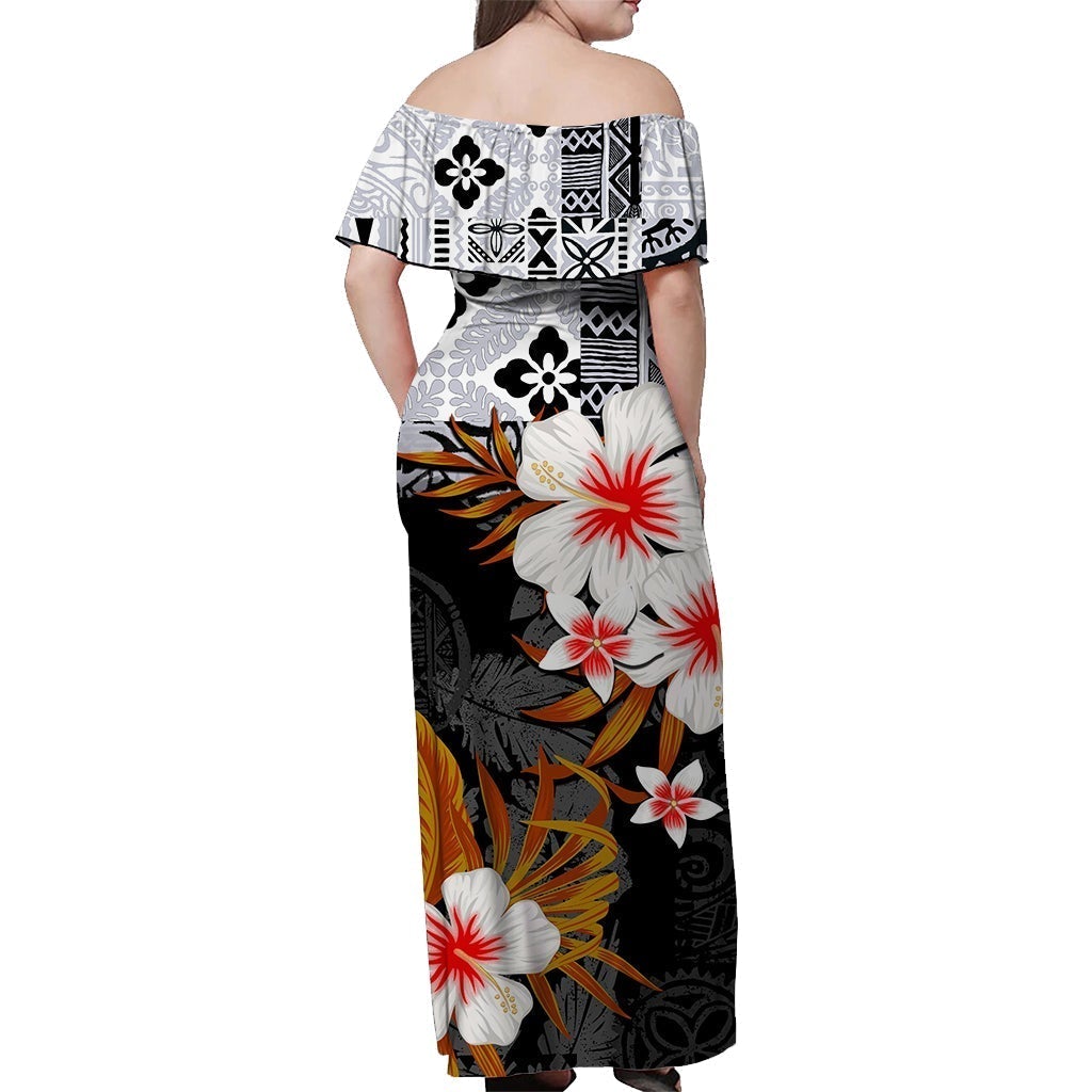 Hawaii Turtle Off Shoulder Long Dress Black Style LT6 - Polynesian Pride
