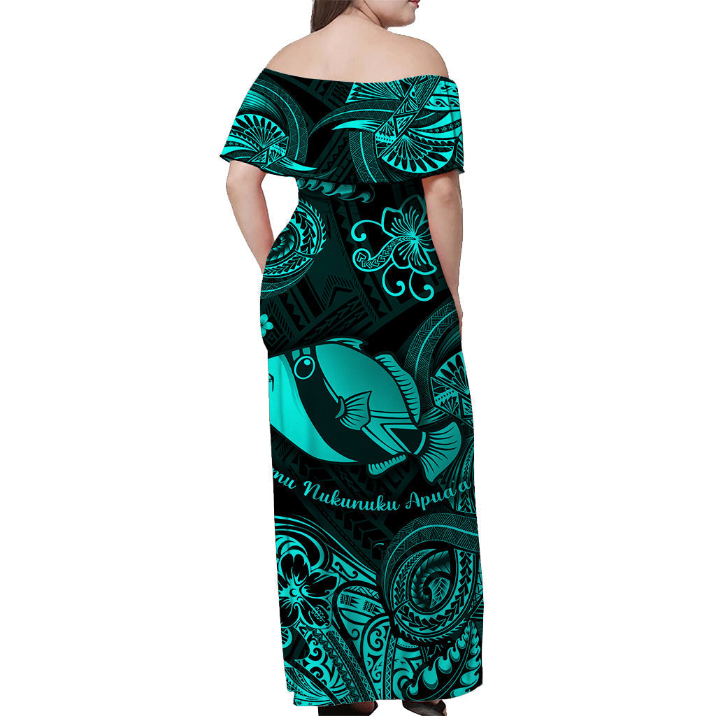 Hawaii State Fish: Humuhumu Nukunuku Apuaa Polynesian Matching Dress and Hawaiian Shirt Matching Couples Outfit Unique Style Turquoise LT8 - Polynesian Pride