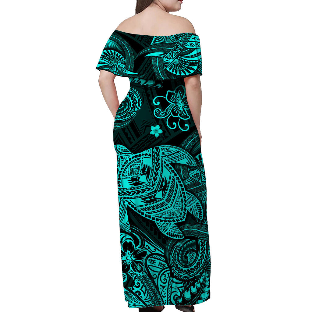 Hawaii Turtle Polynesian Matching Dress and Hawaiian Shirt Matching Couples Outfit Plumeria Flower Unique Style Turquoise LT8 - Polynesian Pride