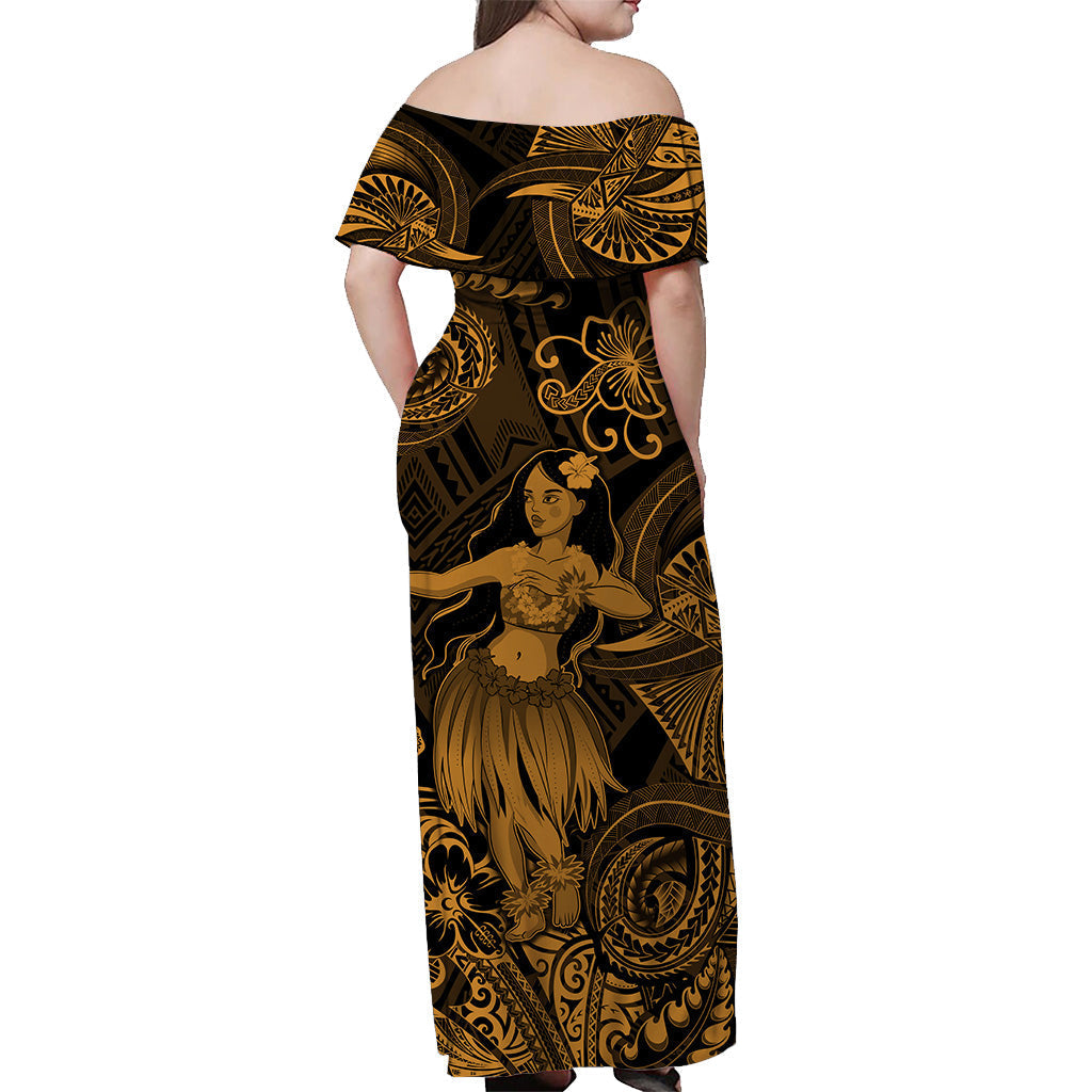 Hawaii Hula Girl Polynesian Matching Dress and Hawaiian Shirt Matching Couples Outfit Unique Style Gold LT8 - Polynesian Pride