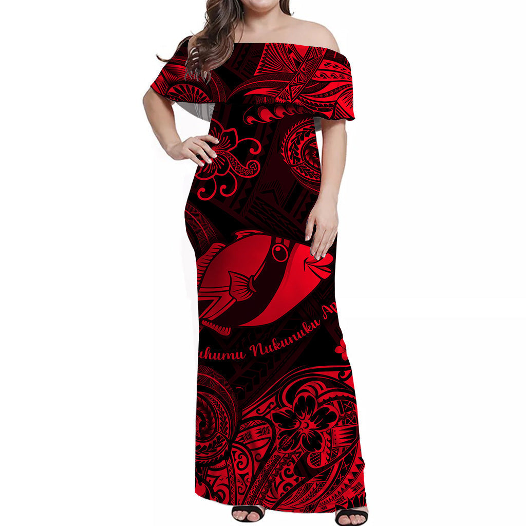 Hawaii State Fish: Humuhumu Nukunuku Apuaa Polynesian Matching Dress and Hawaiian Shirt Matching Couples Outfit Unique Style Red LT8 - Polynesian Pride