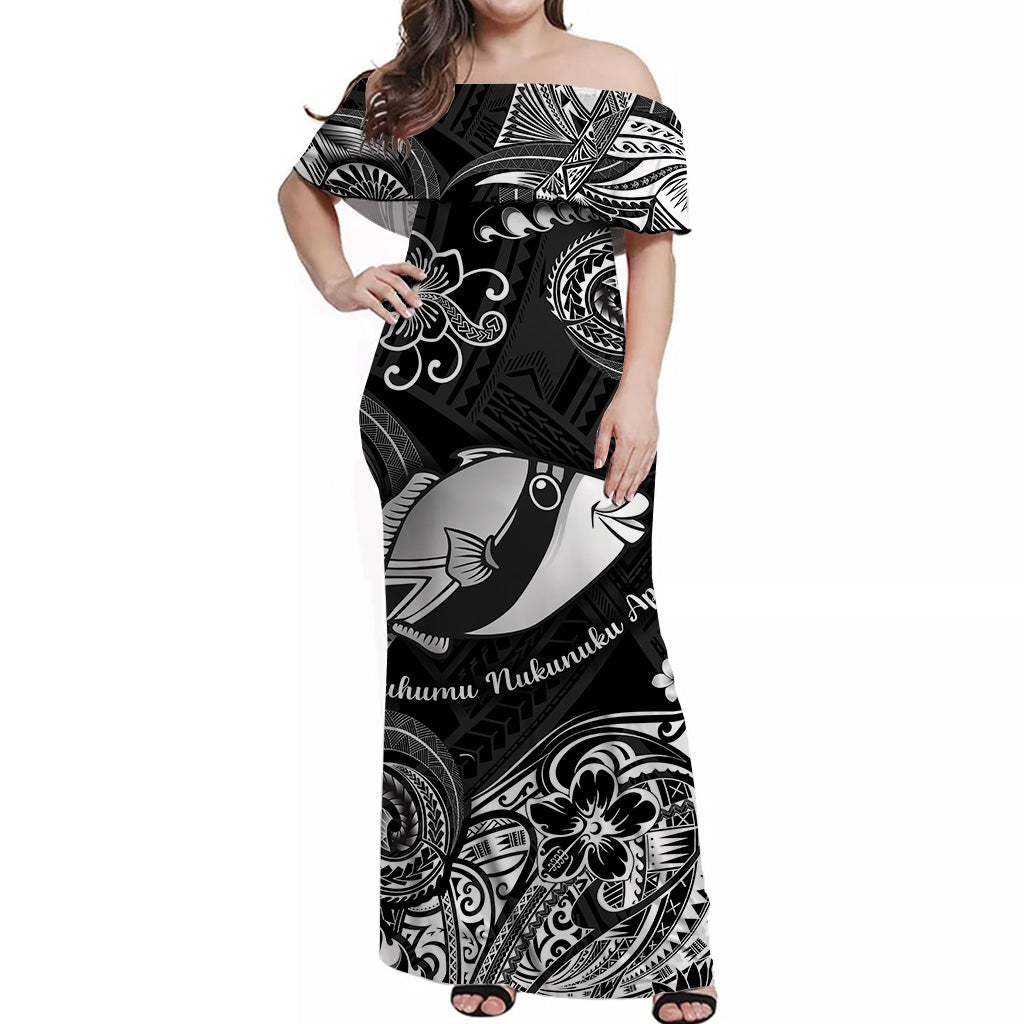 Hawaii State Fish: Humuhumu Nukunuku Apuaa Polynesian Matching Dress and Hawaiian Shirt Matching Couples Outfit Unique Style Black LT8 - Polynesian Pride