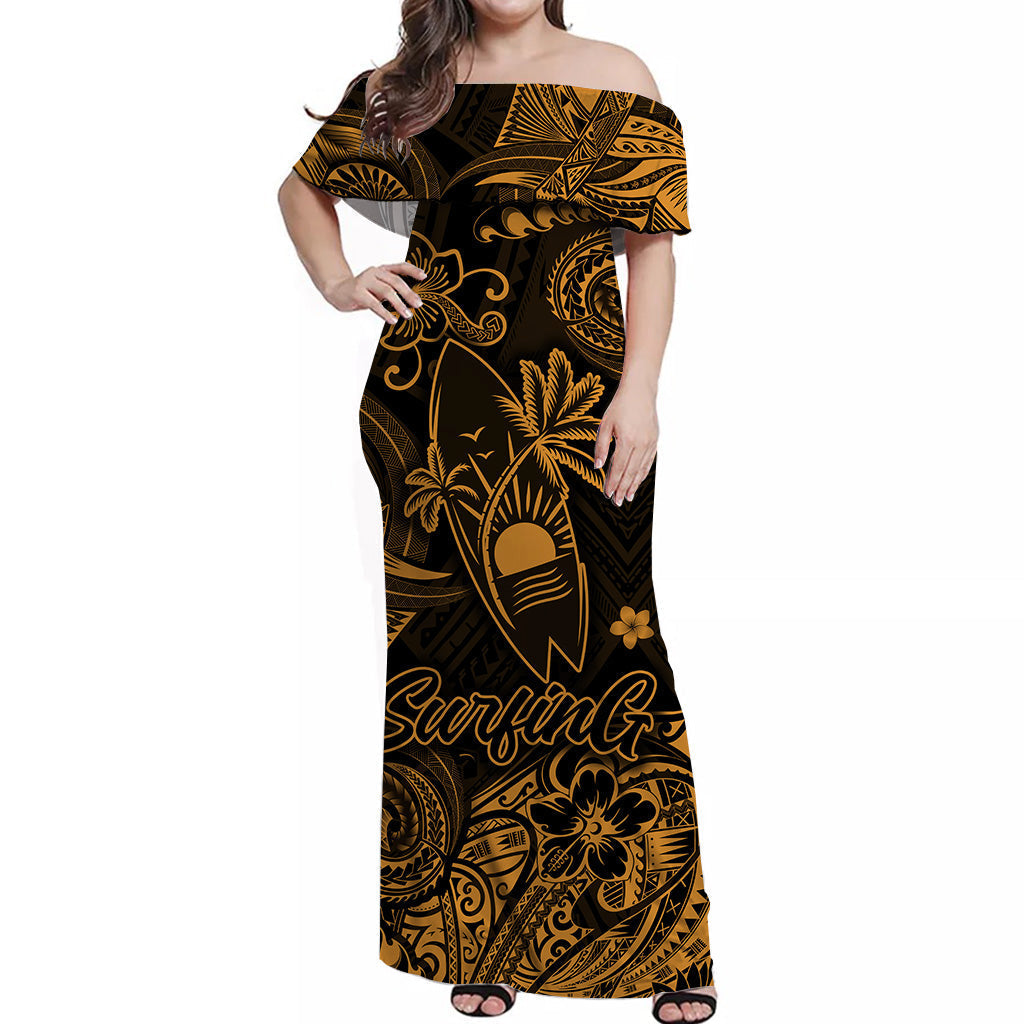 Hawaii Surfing Polynesian Matching Dress and Hawaiian Shirt Matching Couples Outfit Unique Style Gold LT8 - Polynesian Pride