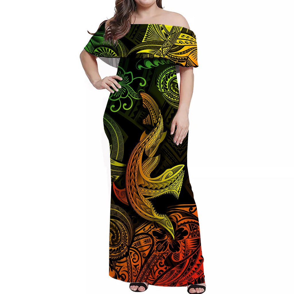 Hawaii Angry Shark Polynesian Matching Dress and Hawaiian Shirt Matching Couples Outfit Unique Style Reggae LT8 - Polynesian Pride