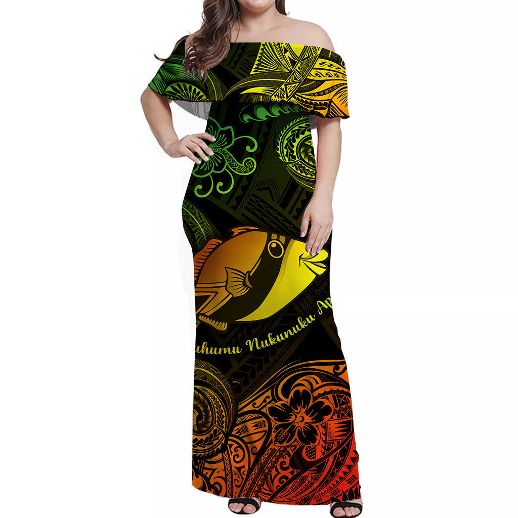 Hawaii State Fish: Humuhumu Nukunuku Apuaa Polynesian Matching Dress and Hawaiian Shirt Matching Couples Outfit Unique Style Reggae LT8 - Polynesian Pride