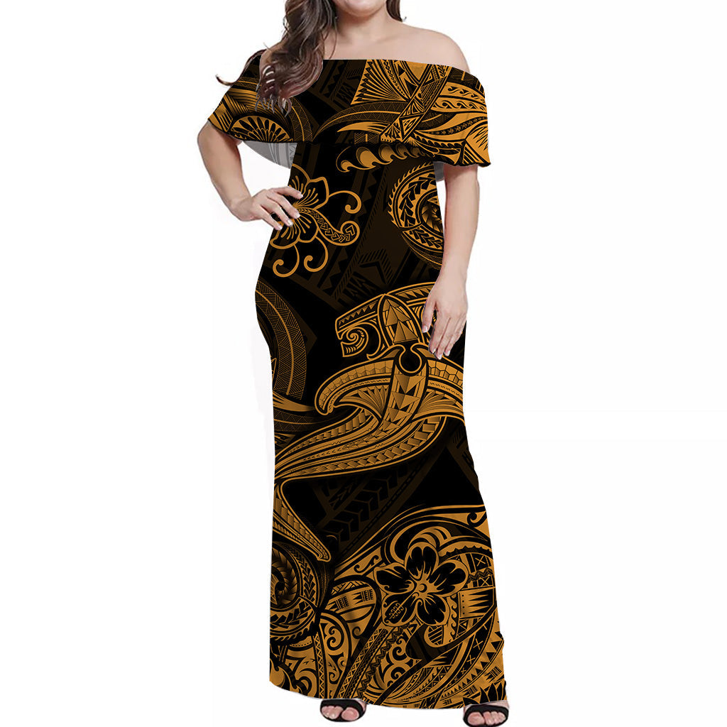 Hawaii Hammer Shark Polynesian Matching Dress and Hawaiian Shirt Matching Couples Outfit Unique Style Gold LT8 - Polynesian Pride