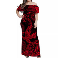 Hawaii Angry Shark Polynesian Matching Dress and Hawaiian Shirt Matching Couples Outfit Unique Style Red LT8 No Shirt Red - Polynesian Pride