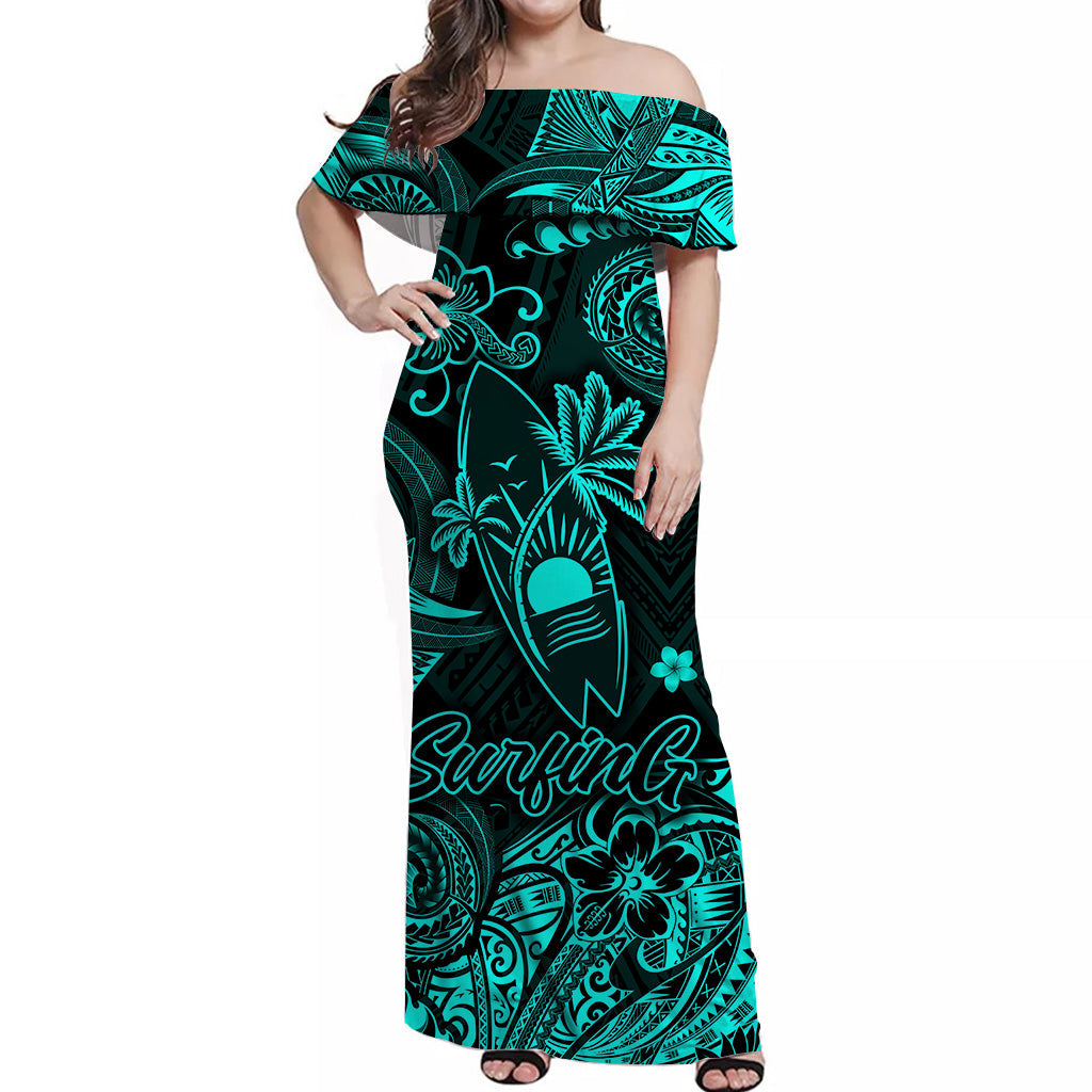Hawaii Surfing Polynesian Matching Dress and Hawaiian Shirt Matching Couples Outfit Unique Style Turquoise LT8 - Polynesian Pride