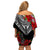 (Custom Personalised) Guam Chamorro Off Shoulder Short Dress Guaman Latte Stone Tropical Flowers Black Version LT14 - Polynesian Pride