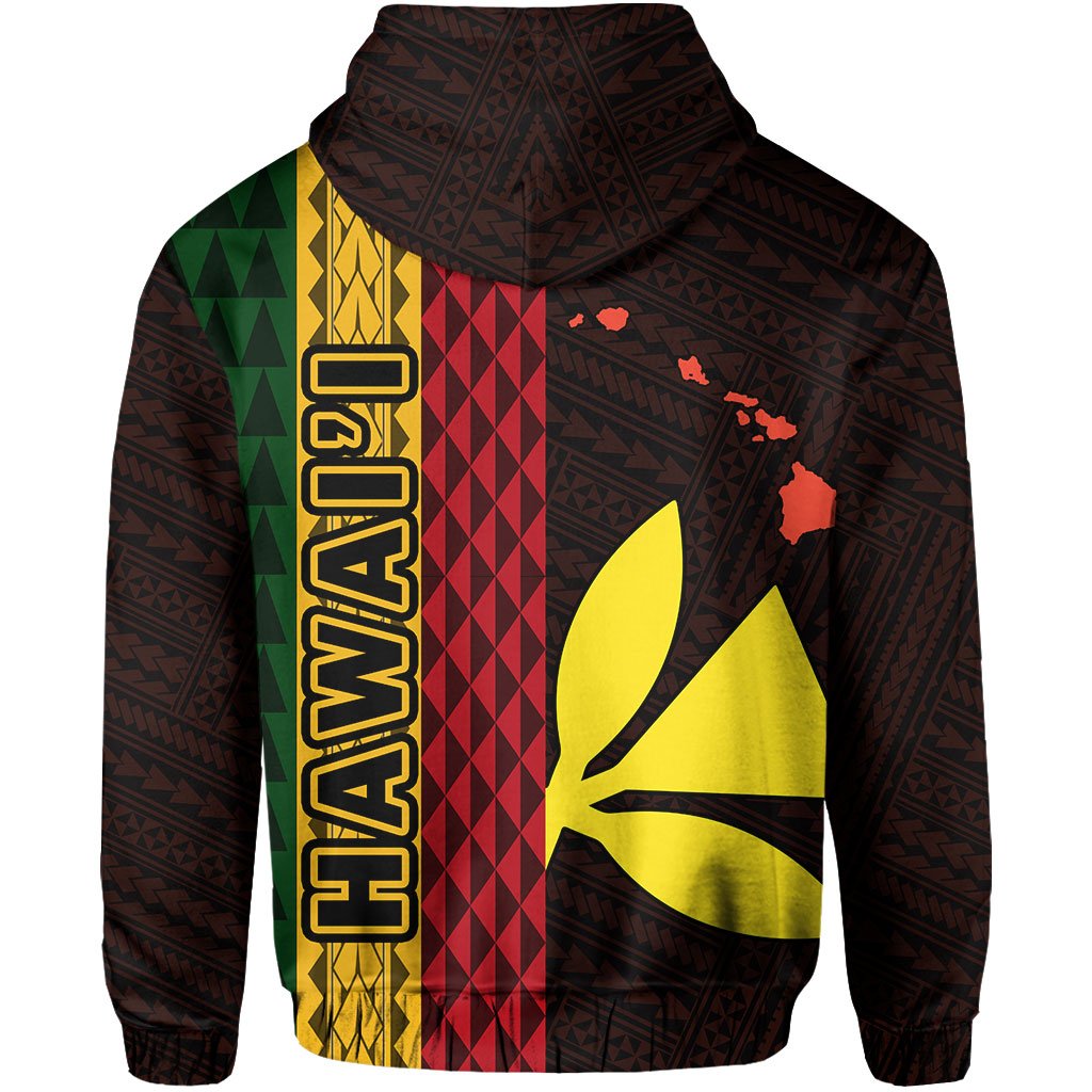 Polynesian Kakau Kanaka Flag Map of Hawaii Hoodie Orange - Polynesian Pride