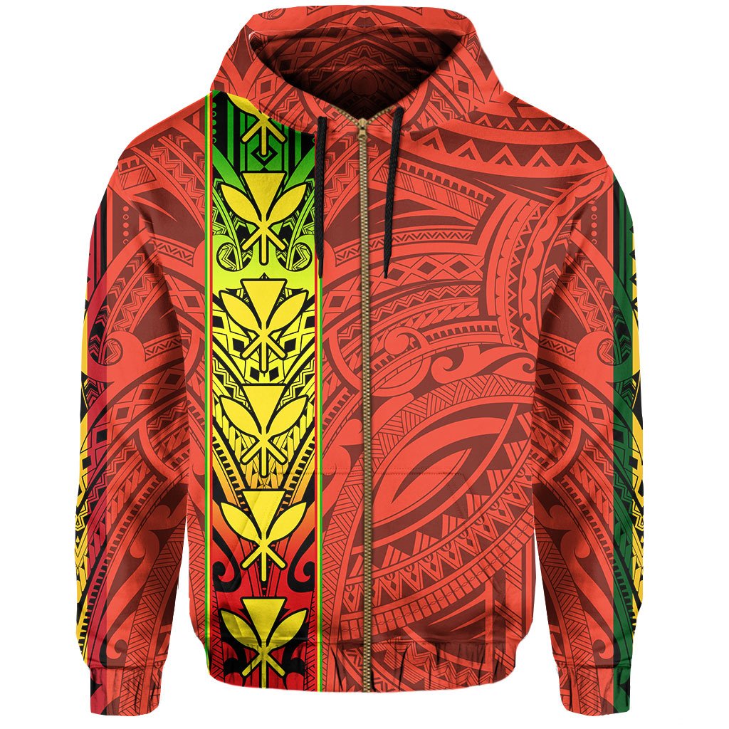 Polynesian Kanaka Flag Kanaka Maoli Hawaii Zip Hoodie Orange - Polynesian Pride