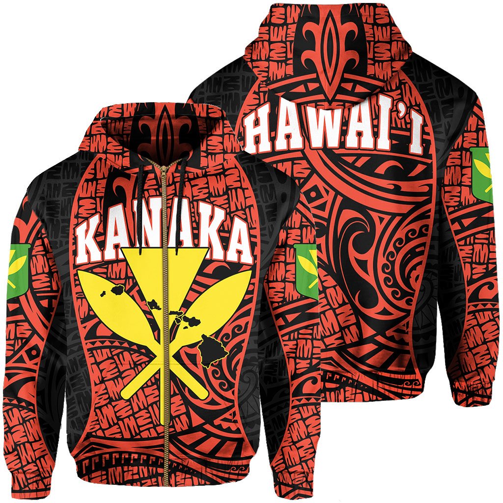 Polynesian Kanaka Maoli Hawaii Zip Hoodie Orange Gel Style Unisex Orange - Polynesian Pride