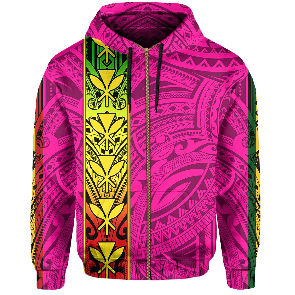 Polynesian Kanaka Flag Kanaka Maoli Hawaii Zip Hoodie Pink - Polynesian Pride