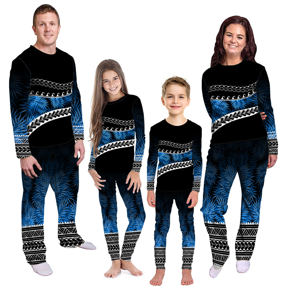 Polynesian Pattern Pajama Set Palm Style - Blue LT7 Kid - Polynesian Pride