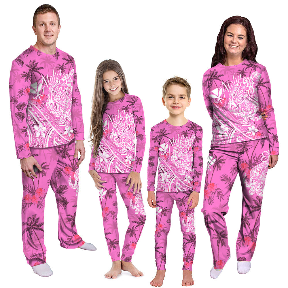 Hawaii Aloha Pajama Set Palm Trees Mix Turtle - Pink LT7 - Polynesian Pride