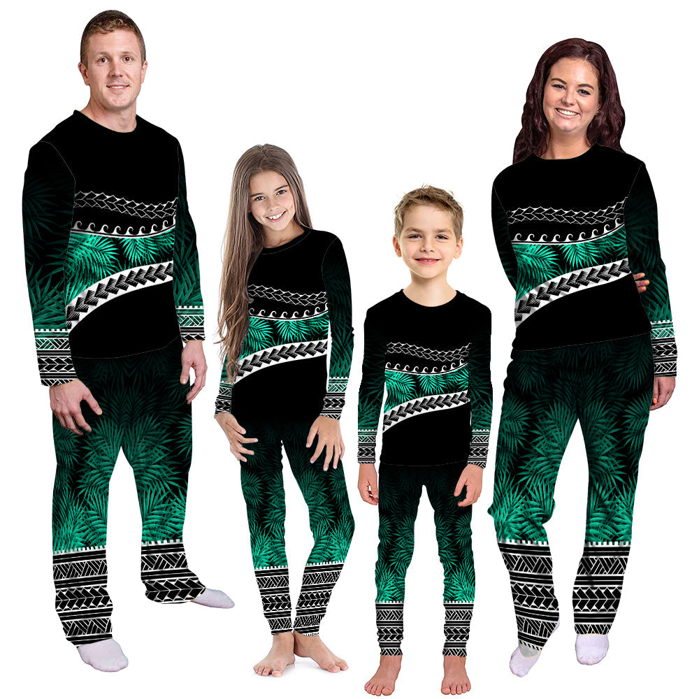 Polynesian Pattern Pajama Set Palm Style - Teal LT7 - Polynesian Pride