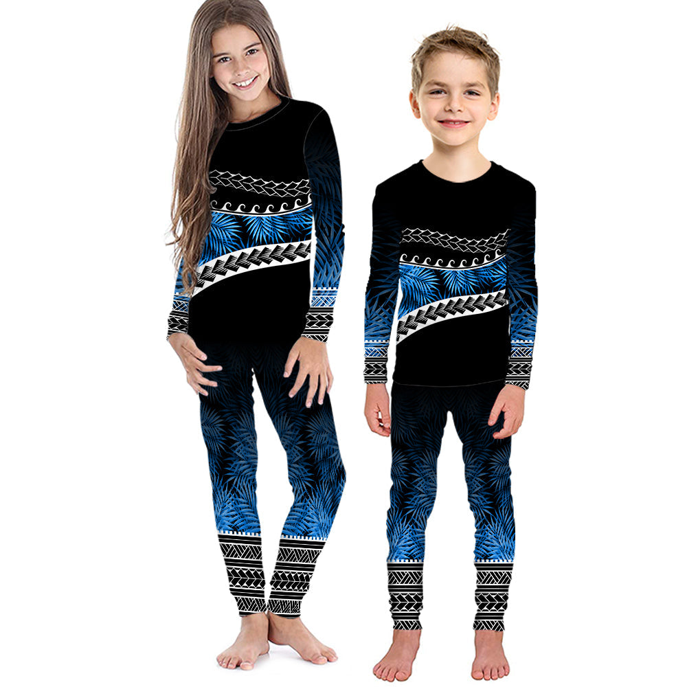Polynesian Pattern Pajama Set KID Palm Style - Blue LT7 Kid Blue - Polynesian Pride