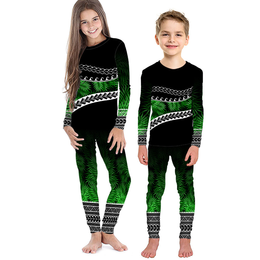 Polynesian Pattern Pajama Set KID Palm Style - Green LT7 Kid Green - Polynesian Pride
