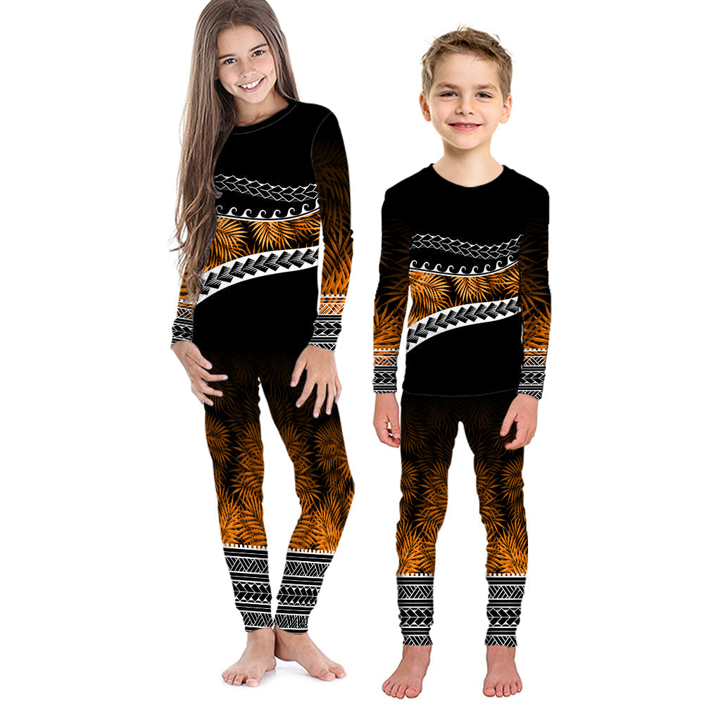 Polynesian Pattern Pajama Set KID Palm Style - Orange LT7 Kid Orange - Polynesian Pride
