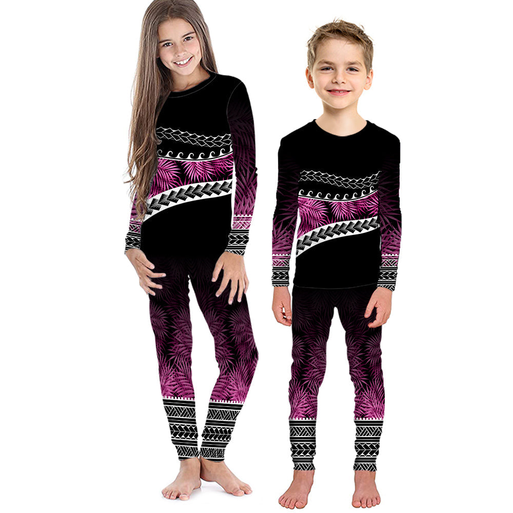 Polynesian Pattern Pajama Set KID Palm Style - Pink LT7 Kid Pink - Polynesian Pride