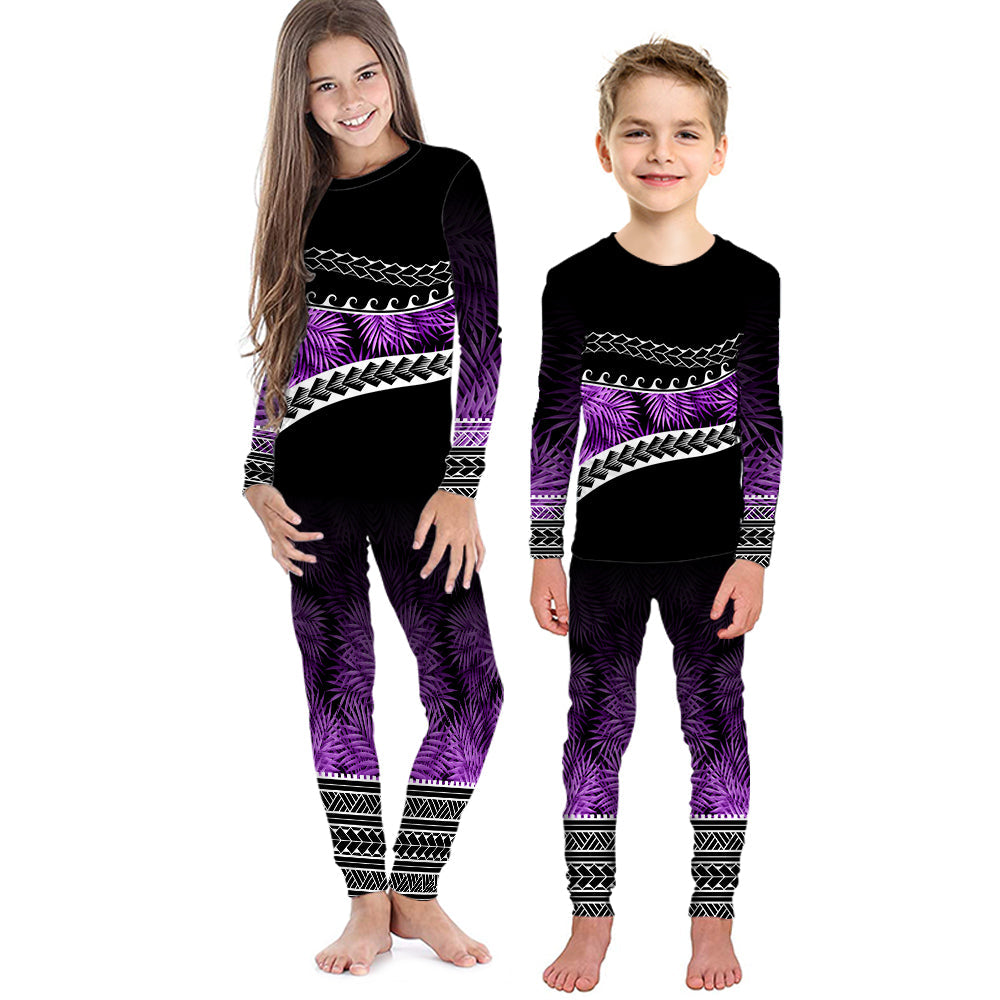 Polynesian Pattern Pajama Set KID Palm Style - Purple LT7 Kid Purple - Polynesian Pride