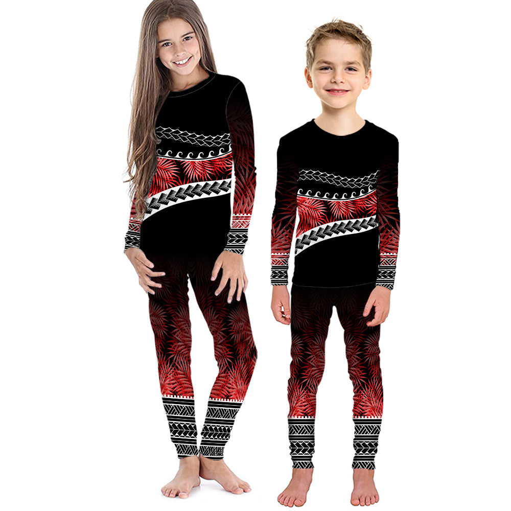 Polynesian Pattern Pajama Set KID Palm Style - Red LT7 Kid Red - Polynesian Pride