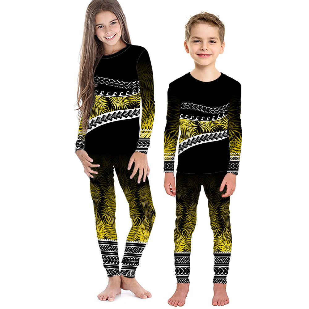 Polynesian Pattern Pajama Set KID Palm Style - Yellow LT7 Kid Yellow - Polynesian Pride