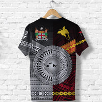 Papua New Guinea Polynesian And Fiji Tapa Together T Shirt Black LT8 - Polynesian Pride