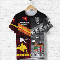 Papua New Guinea Polynesian And Fiji Tapa Together T Shirt Black LT8 - Polynesian Pride