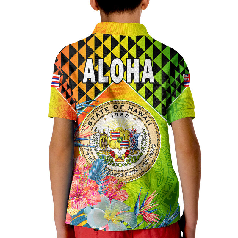 Hawaii Polo Shirt Hawaiian Tribal Kanaka Maoli Hibiscus LT14 Kid Reggae - Polynesian Pride