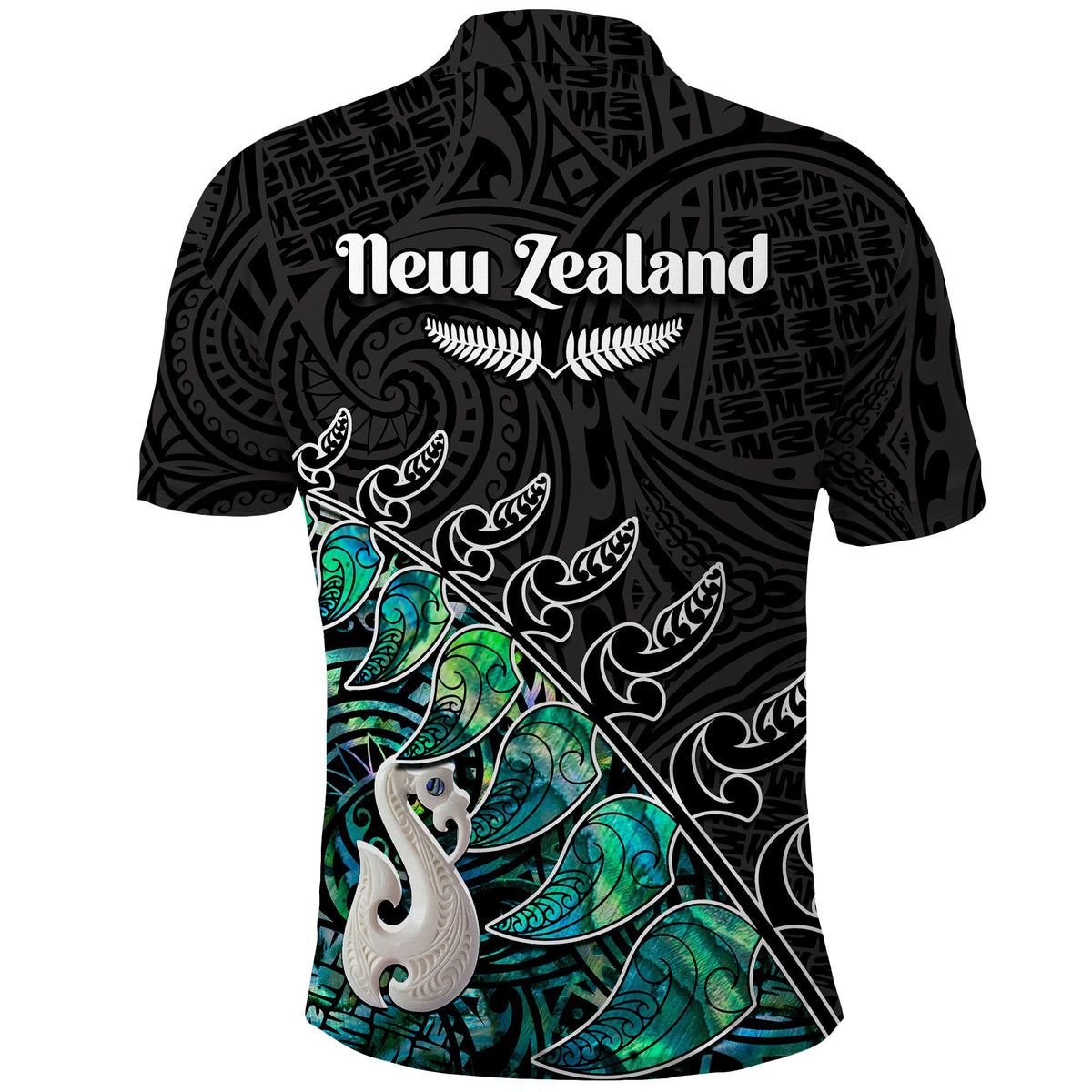 Custom New Zealand Maori Polo Shirt Fern and Manaia Version Black LT13 - Polynesian Pride