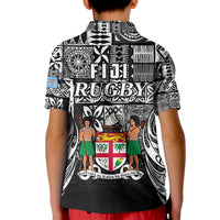 Fiji Rugby Polo Shirt KID Flying Fijians Black Tapa Pattern LT13 - Polynesian Pride