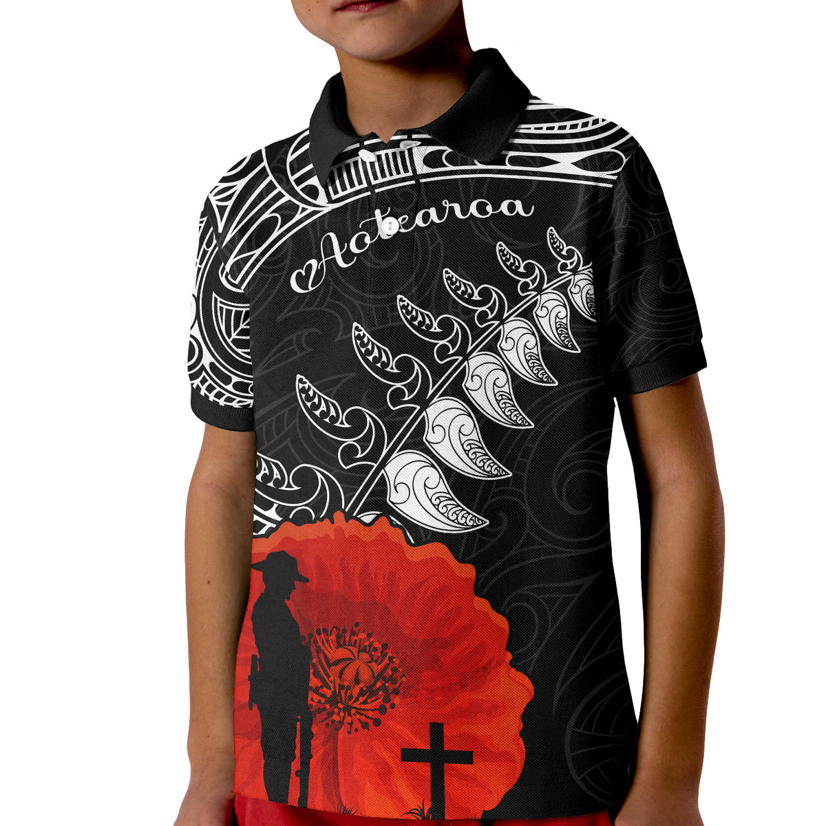 New Zealand ANZAC 2022 Polo Shirt Maori Mix Fern Poppy LT13 - Polynesian Pride