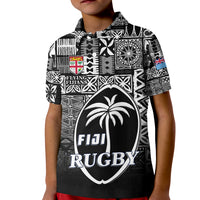 Fiji Rugby Polo Shirt KID Flying Fijians Black Tapa Pattern LT13 Unisex Black - Polynesian Pride