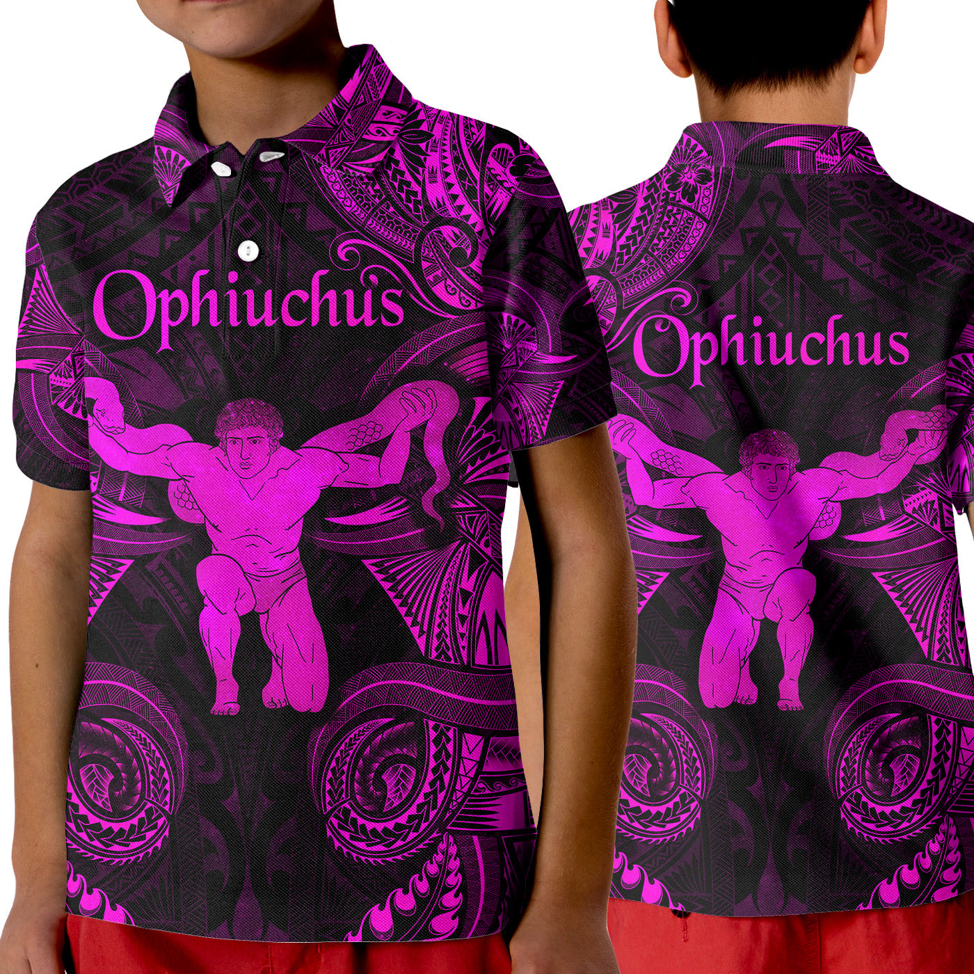 Ophiuchus Zodiac Polynesian Polo Shirt KID Unique Style - Pink LT8 Unisex Pink - Polynesian Pride