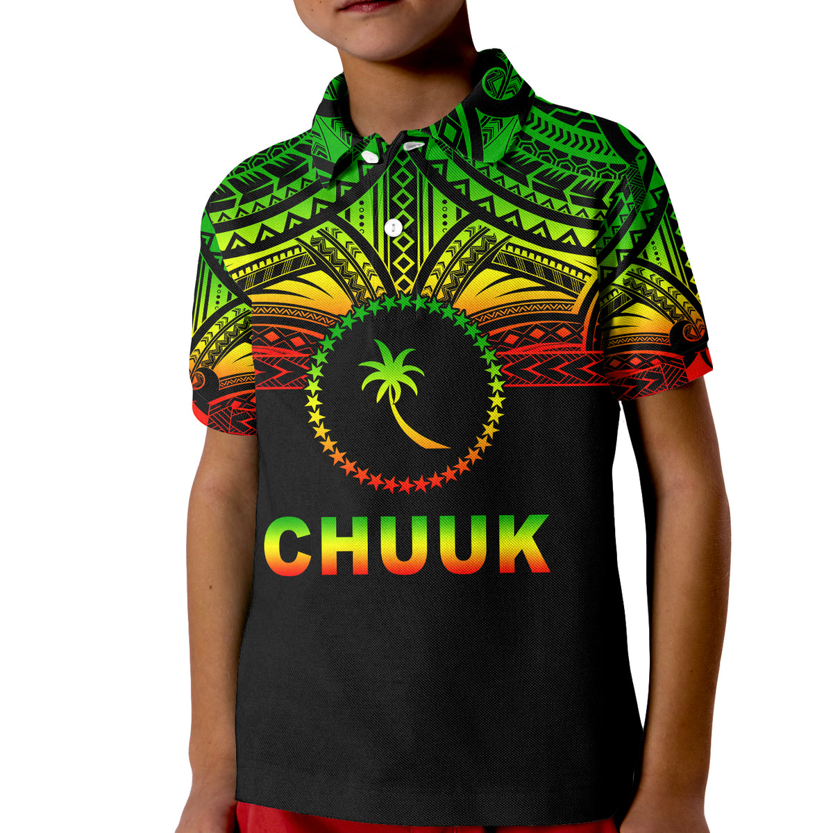 Chuuk Flag Polo Shirt KID Micronesia Style Reggae LT13 Unisex Reggae - Polynesian Pride
