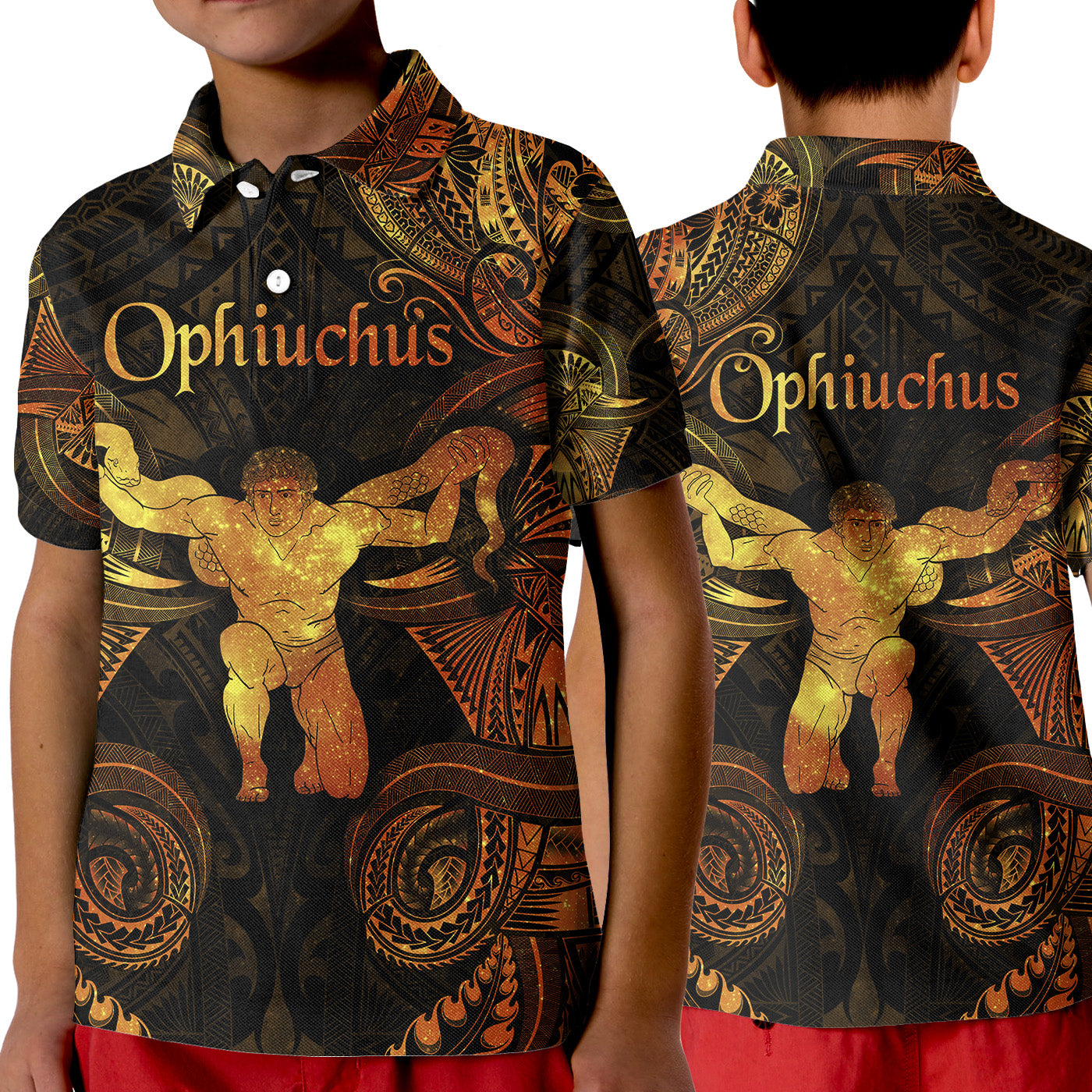 Ophiuchus Zodiac Polynesian Polo Shirt KID Unique Style - Gold LT8 Unisex Gold - Polynesian Pride