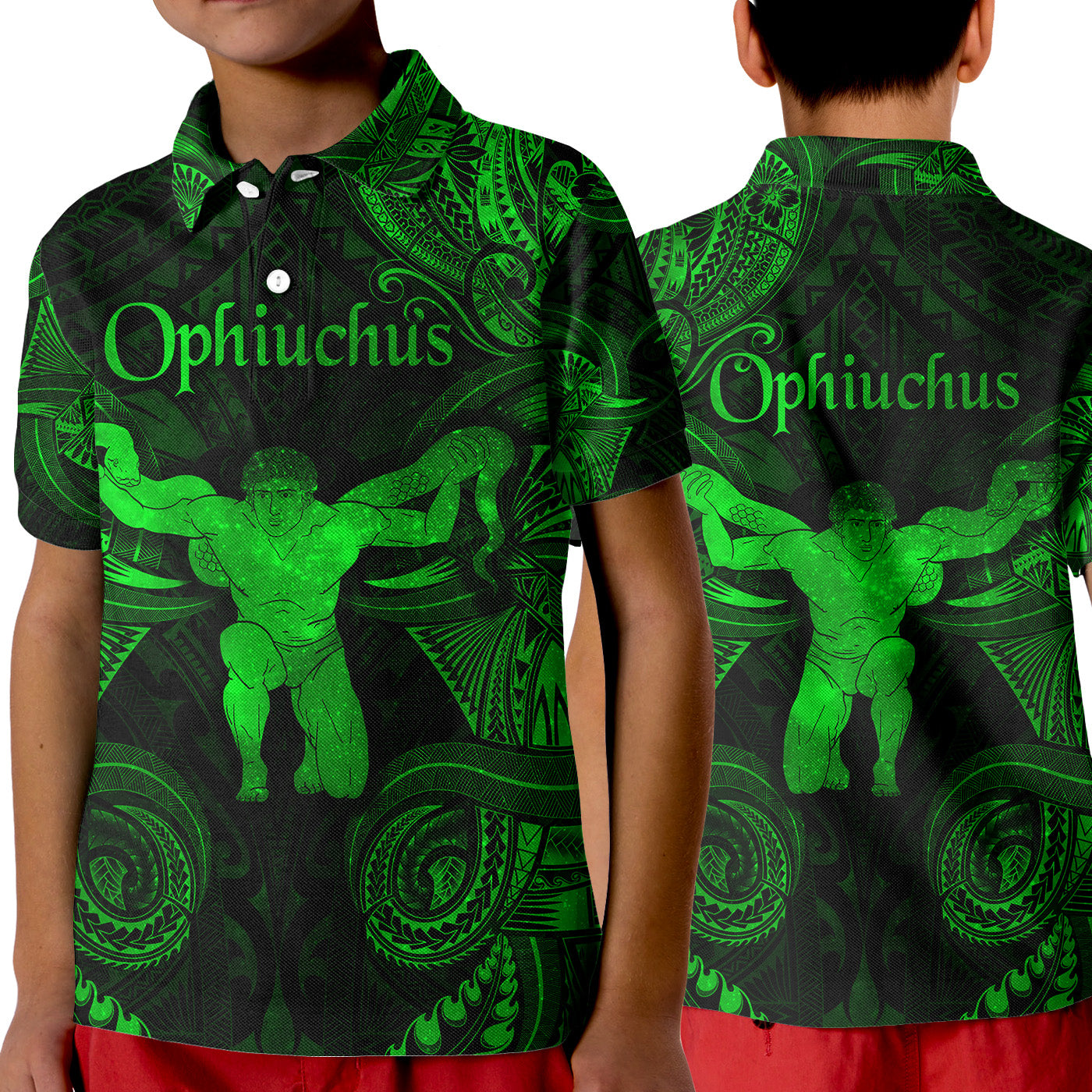 Ophiuchus Zodiac Polynesian Polo Shirt KID Unique Style - Green LT8 Unisex Green - Polynesian Pride