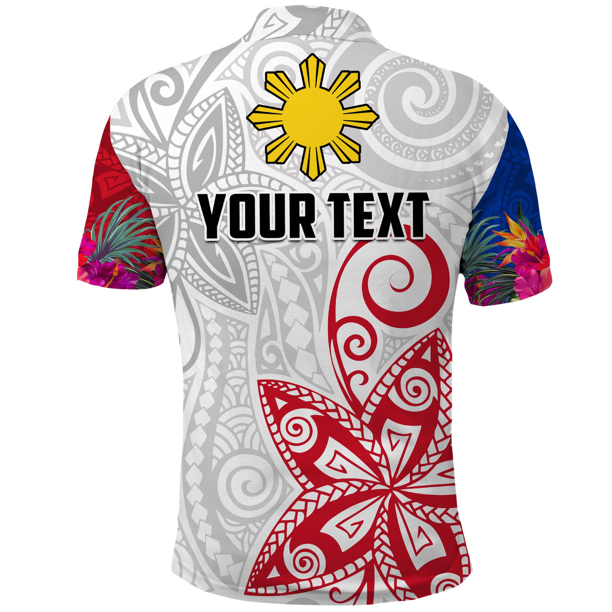 Custom Philippines Polo Shirt Sun Filipino Polynesian mix Flowers Special Vibe LT13 - Polynesian Pride