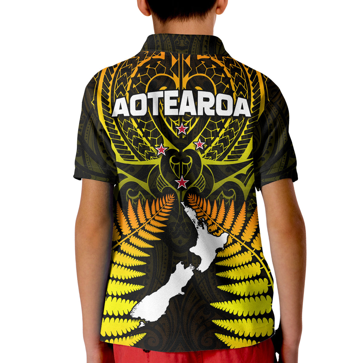 New Zealand Polo Shirt Aotearoa Fern Hei Tiki Gold Style LT13 - Polynesian Pride
