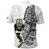 New Zealand Silver Fern Rugby Polo Shirt All Black Maori Version White LT14 - Polynesian Pride