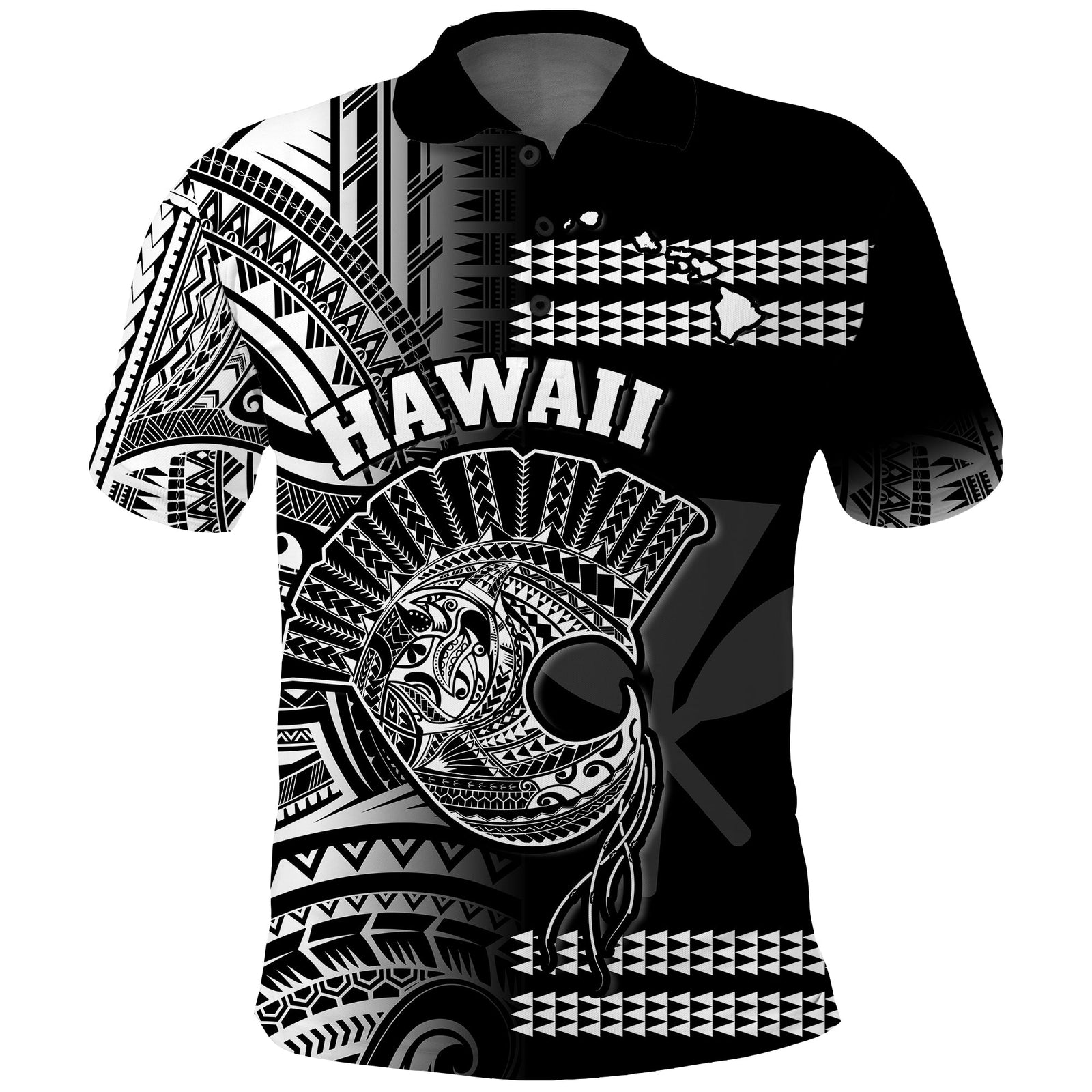 Custom Hawaii Polo Shirt Kakau Warrior Helmet Gradient White Polynesian LT14 White - Polynesian Pride
