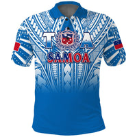 (Custom Text and Number) Samoa Rugby Polo Shirt Personalise Toa Samoa Polynesian Pacific Blue Version LT14 - Polynesian Pride