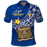 Tokelau Polo Shirt National Badge Polynesian Happy 74th Independence Anniversary LT14 Blue - Polynesian Pride